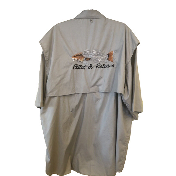 Tiger Hill Poplin Bonefish Shirt Men 3XLT Texas Come & Take It Fillet & Release - Picture 1 of 11